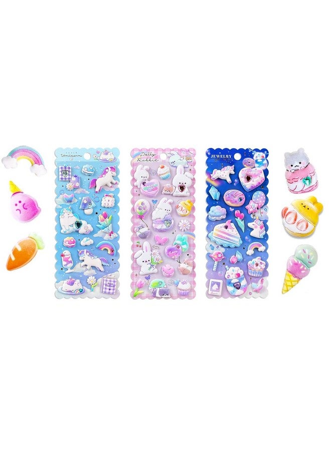 فنبلاست مجموعة ملصقات فن بلاست كاواي - مجموعة من 3 ملصقات منتفخة للأطفال، ملصقات ثلاثية الأبعاد للبنات، ملصقات جمالية، ملصقات لطيفة، ملصقات إسفنجية للأطفال، ملصقات حرفية، ملصقات ذاتية اللصق (10+11+12) - Image 1