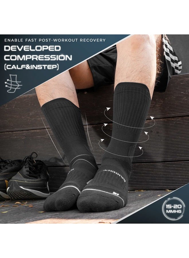Rahhint Compression Running Socks 3 Pairs, Cushion Crew Socks, Anti-Blister Moisture Wicking Athletic Hiking Basketball Socks - Image 4
