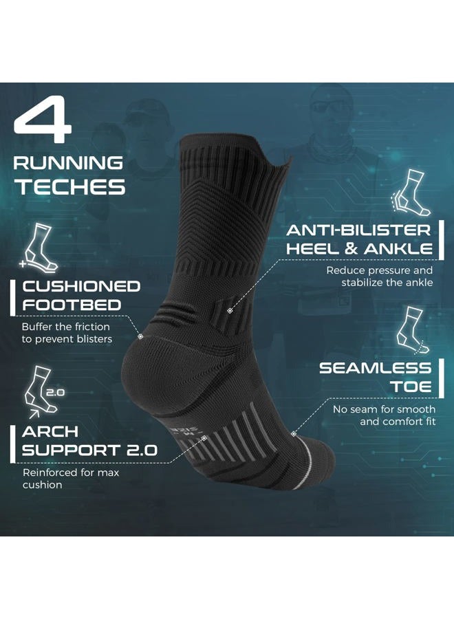 Rahhint Compression Running Socks 3 Pairs, Cushion Crew Socks, Anti-Blister Moisture Wicking Athletic Hiking Basketball Socks - Image 5