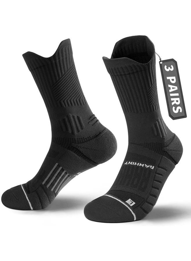 Rahhint Compression Running Socks 3 Pairs, Cushion Crew Socks, Anti-Blister Moisture Wicking Athletic Hiking Basketball Socks - Image 1