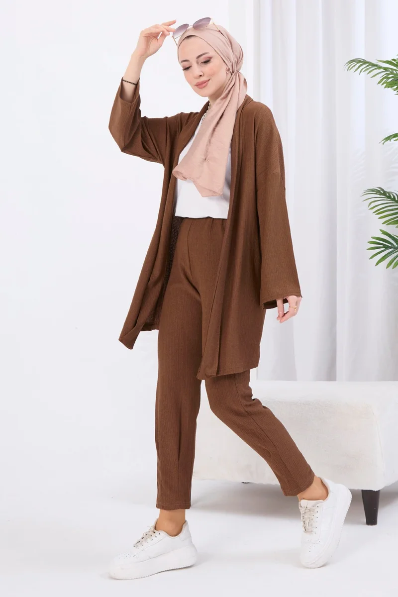 Tofisa 11432-BROWN Crepe Cardigan Trousers
