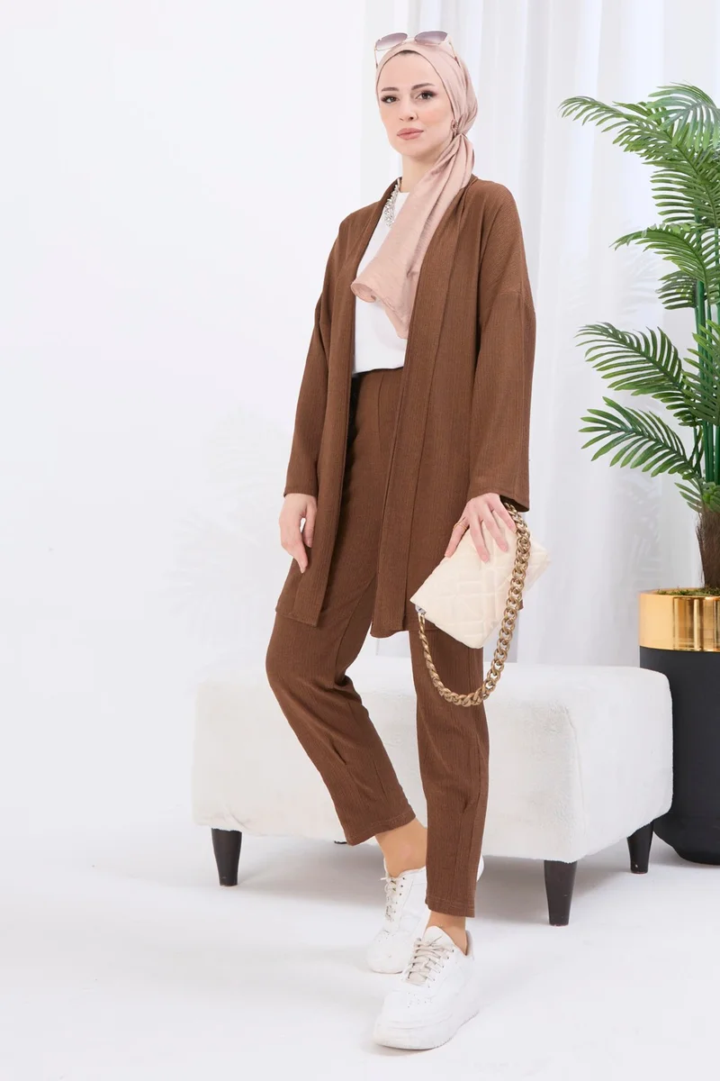 Tofisa 11432-BROWN Crepe Cardigan Trousers