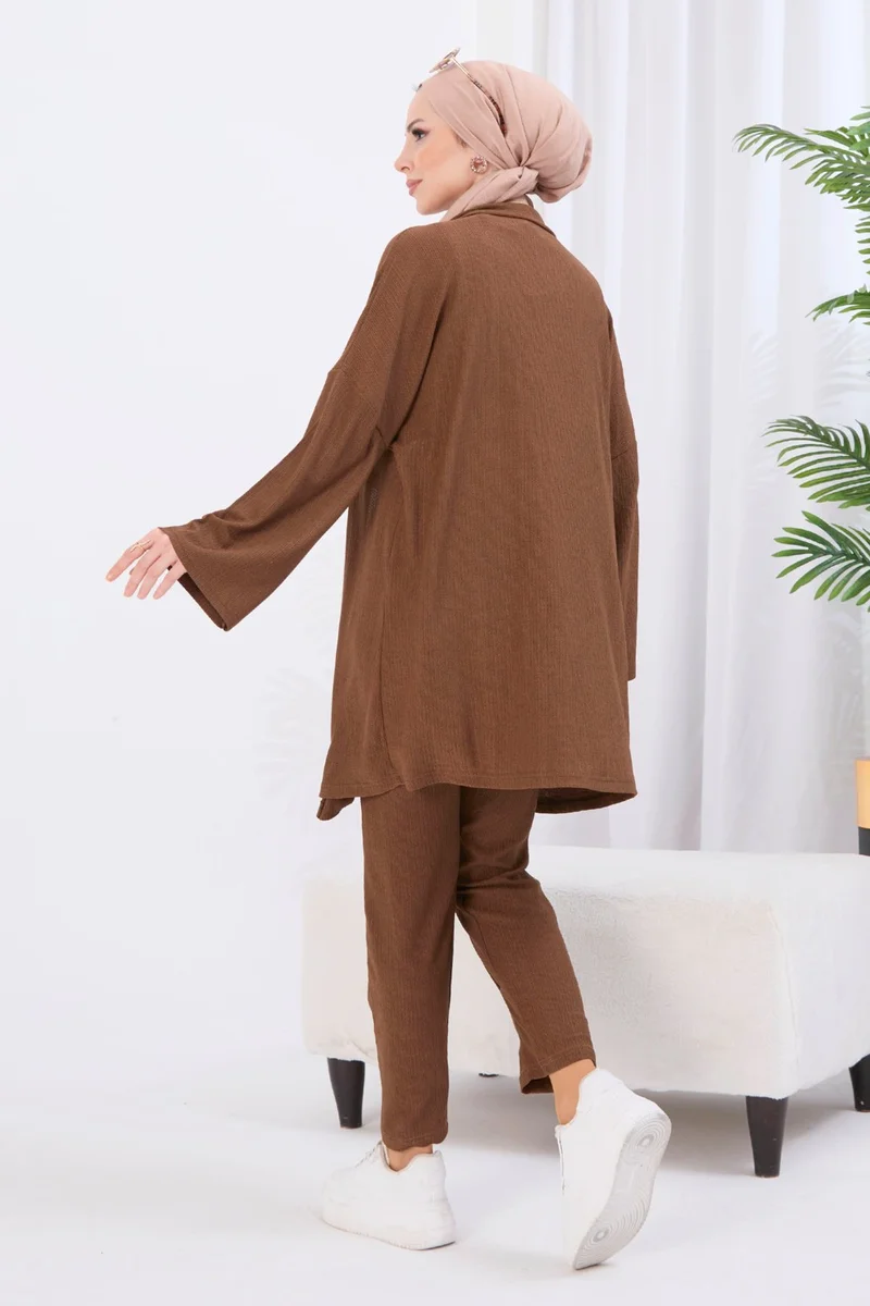 Tofisa 11432-BROWN Crepe Cardigan Trousers