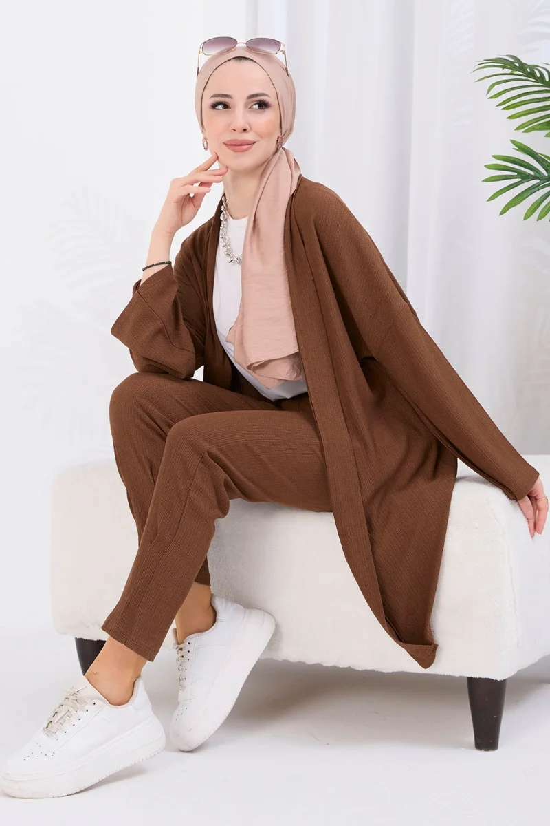 Tofisa 11432-BROWN Crepe Cardigan Trousers