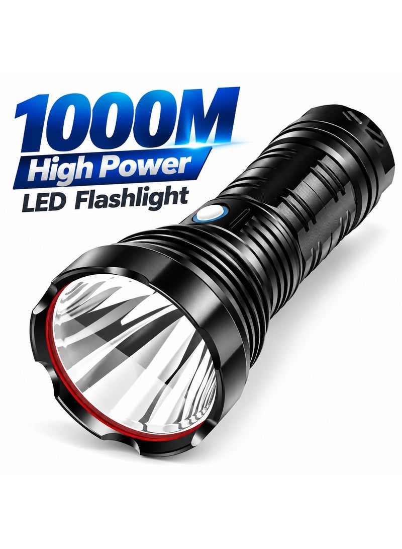 YEMAO High Power LED Flashlight - Rechargeable Tactical Torch, 1000M Ultra Bright Flashlight with Long-Range Beam, Rugged Grip & Carrying Case for Camping, Hiking & Emergency Use - Image 1