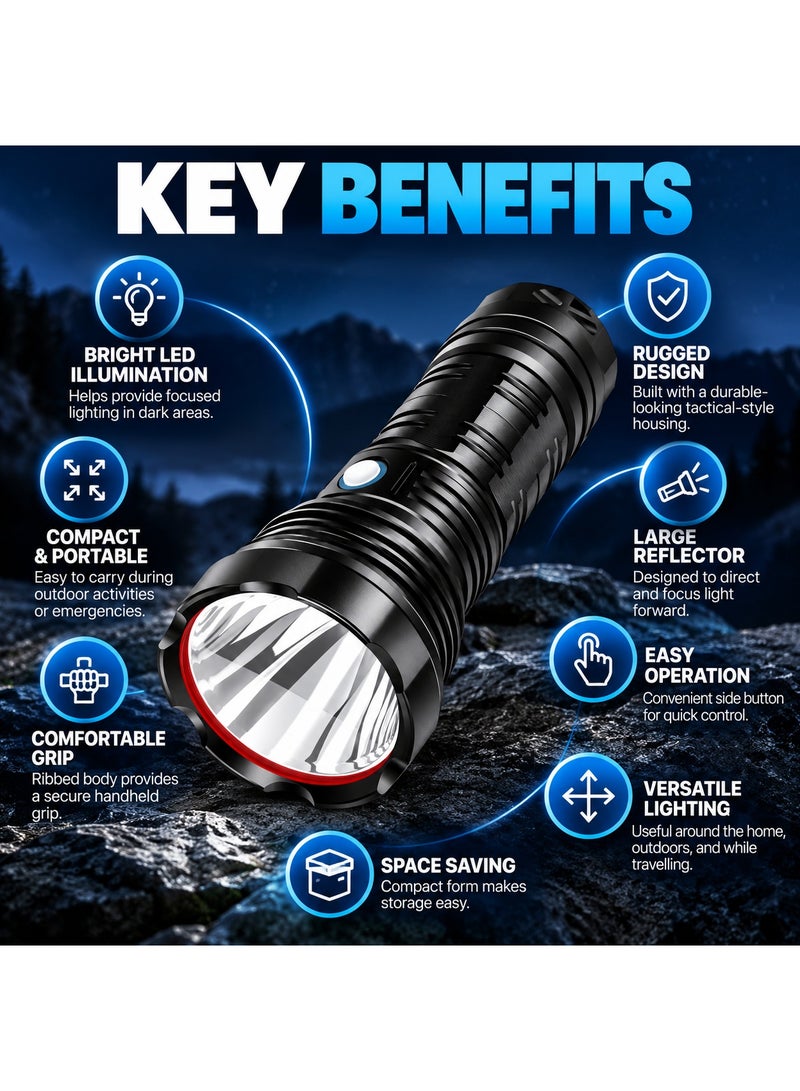 YEMAO High Power LED Flashlight - Rechargeable Tactical Torch, 1000M Ultra Bright Flashlight with Long-Range Beam, Rugged Grip & Carrying Case for Camping, Hiking & Emergency Use - Image 2