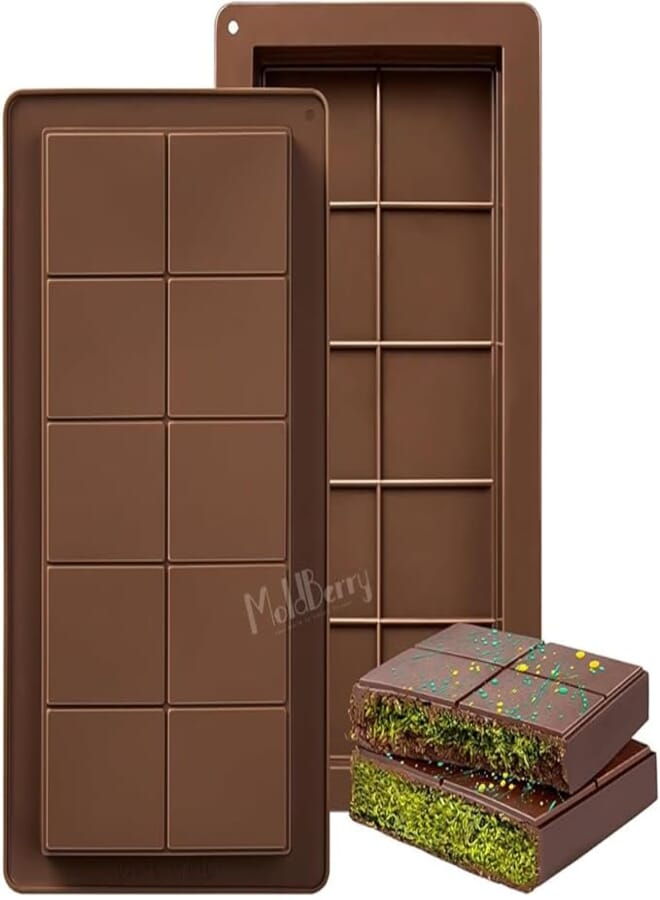 MoldBerry Kunafa 2 Chocolate Bar Mold, 1PCS Thick Silicone Chocolate Molds, Large Candy Molds for Baking Homemade Snack