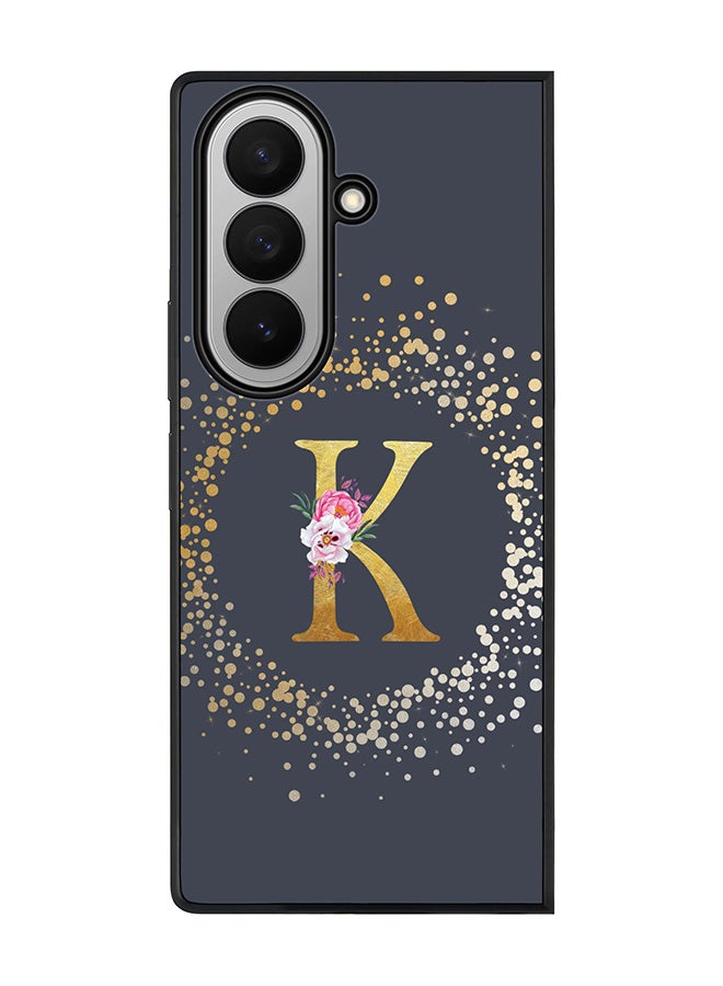 Stylizedd For Samsung Galaxy Z Fold7 Case,Slim fit Camera Protection, Shockproof Thin Phone cover  - Custom Monogram Floral - K  (Grey )