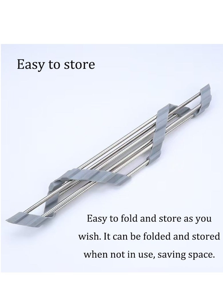 Triangular roll dish drying rack suitable for sink corners small foldable stainless steel sink multi-functional kitchen drain rack storage rack storage rack (grey)