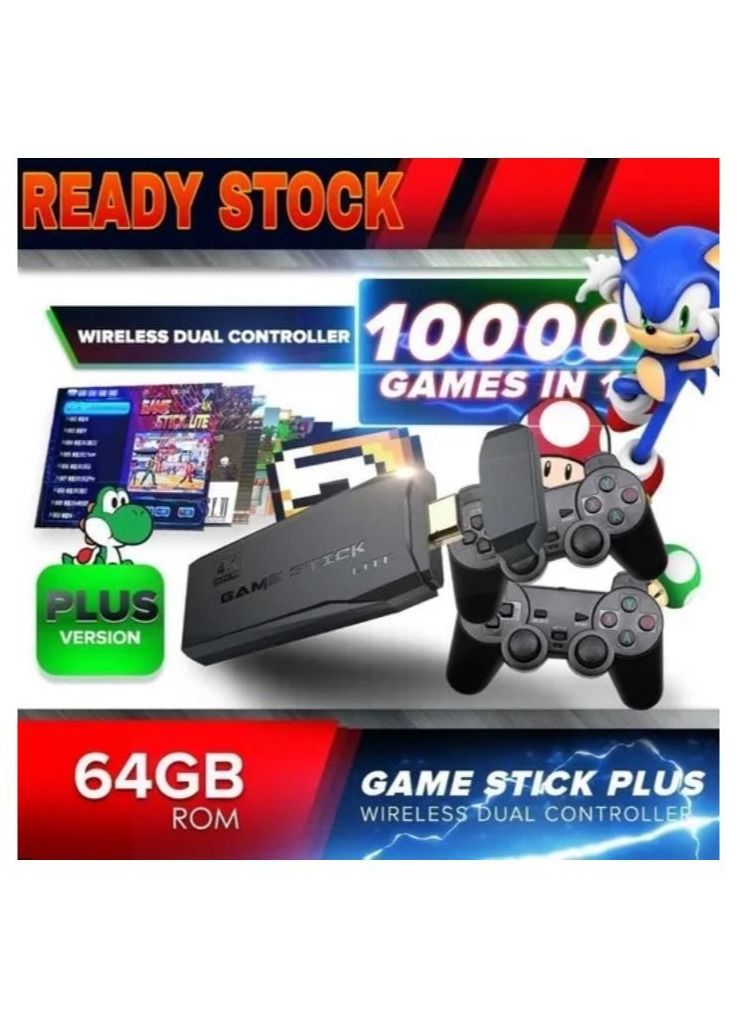 4K HD video game console, dual 2.4G wireless controllers, plug-and-play video game stick, built-in 10,000 games, retro handheld game console - Image 3