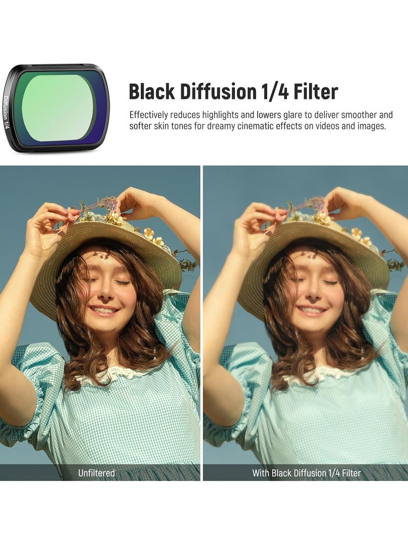 General Magnetic ND&Black Diffusion 1/4 Effect Filter Kit Compatible with DJI OSMO Pocket 3 Creator Combo Accessories, Action Camera 4 Pack Neutral Density (ND16 ND64 ND256) & Cinematic Mist Filters  - Image 3
