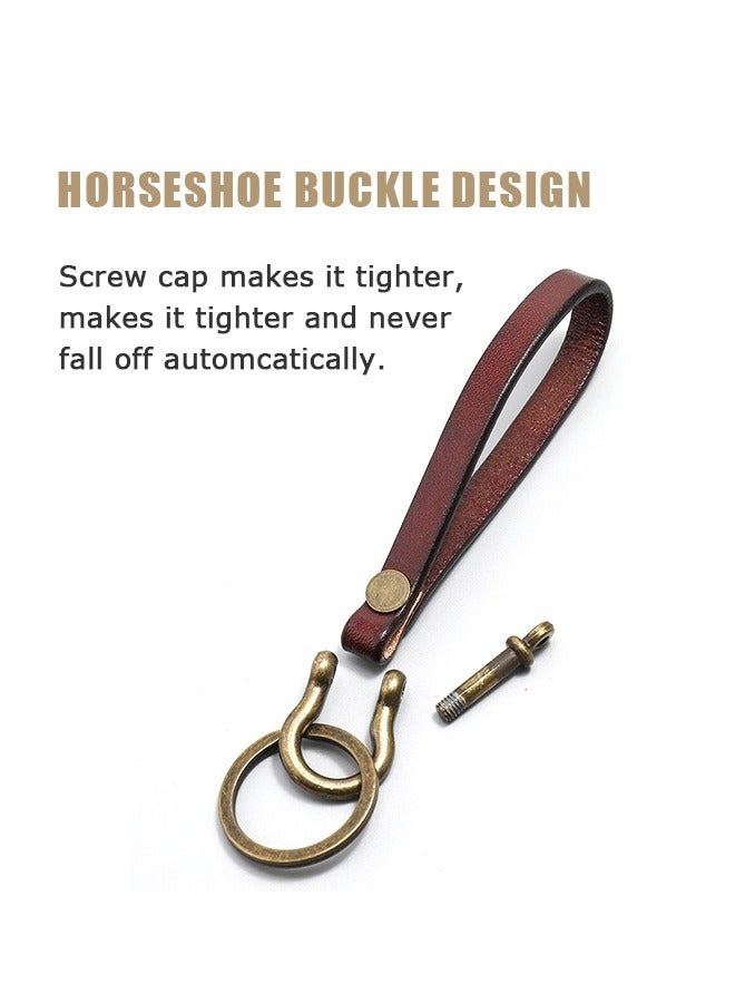 Retro Leather Car Key Chain, Home Keyrings with Anti Lost Horseshoe Buckle, Universal Key Fob Keychain (Brown) - Image 5