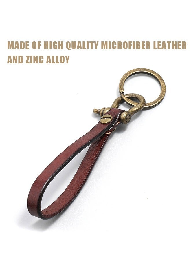 Retro Leather Car Key Chain, Home Keyrings with Anti Lost Horseshoe Buckle, Universal Key Fob Keychain (Brown) - Image 4