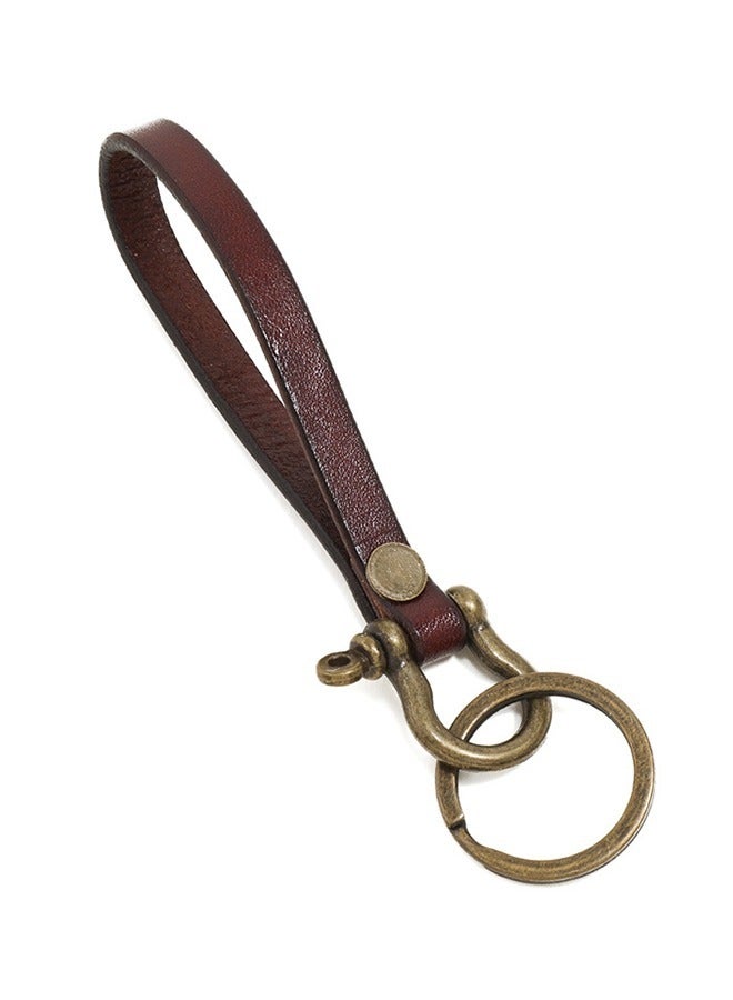 Retro Leather Car Key Chain, Home Keyrings with Anti Lost Horseshoe Buckle, Universal Key Fob Keychain (Brown) - Image 1