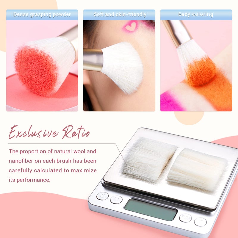 Jessup Makeup Brushes Set Professional, 25PCS Pink Premium Natural Powder Foundation Eyeshadow Blending Concealer Blusher Highlight Labeled Brushes, T290 - Image 3