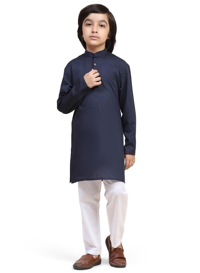 SKAVIJ Kids Kurta Pajama Set Soft Cotton Solid 2-Piece Set for Boys | 2 to 14 Years Blue - Image 1