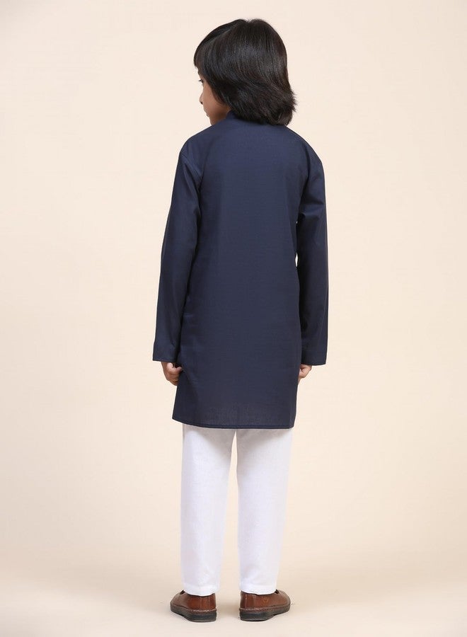 SKAVIJ Kids Kurta Pajama Set Soft Cotton Solid 2-Piece Set for Boys | 2 to 14 Years Blue - Image 2