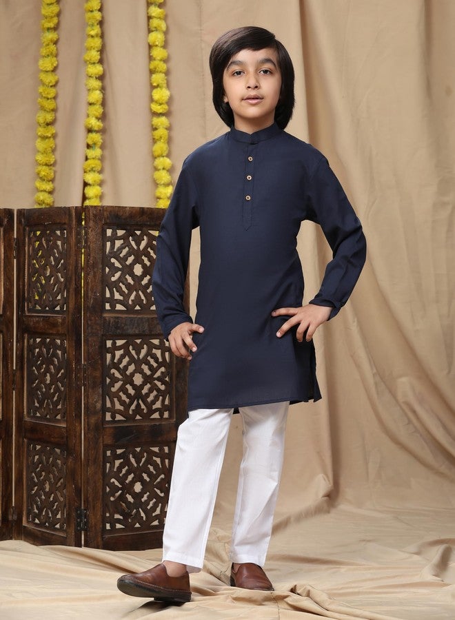SKAVIJ Kids Kurta Pajama Set Soft Cotton Solid 2-Piece Set for Boys | 2 to 14 Years Blue - Image 4