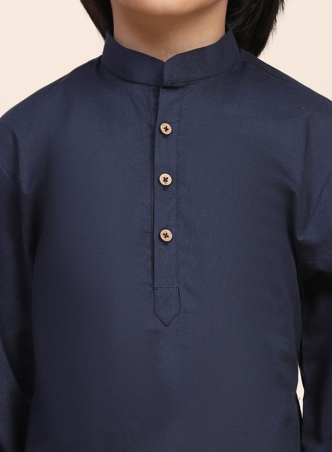 SKAVIJ Kids Kurta Pajama Set Soft Cotton Solid 2-Piece Set for Boys | 2 to 14 Years Blue - Image 3
