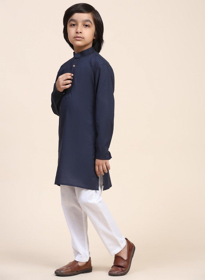 SKAVIJ Kids Kurta Pajama Set Soft Cotton Solid 2-Piece Set for Boys | 2 to 14 Years Blue - Image 5