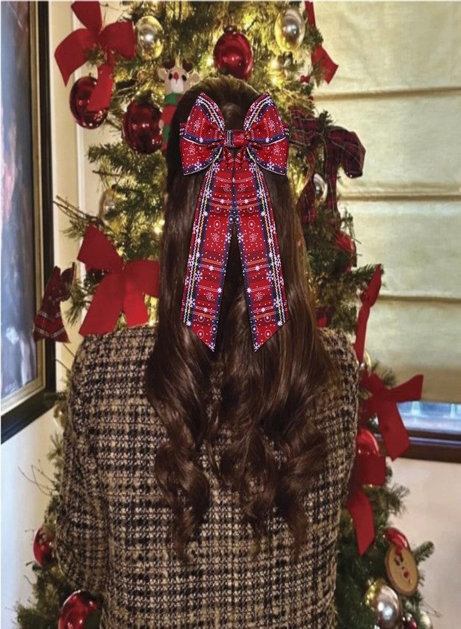 BSJELL Christmas Hair Bow for Women Girls Xmas Tree Bows Hair Clips Snowflake Red Plaid Hair Bows Christmas Party Decorations Ugly Sweater Outfit Accessories Gifts - Image 4