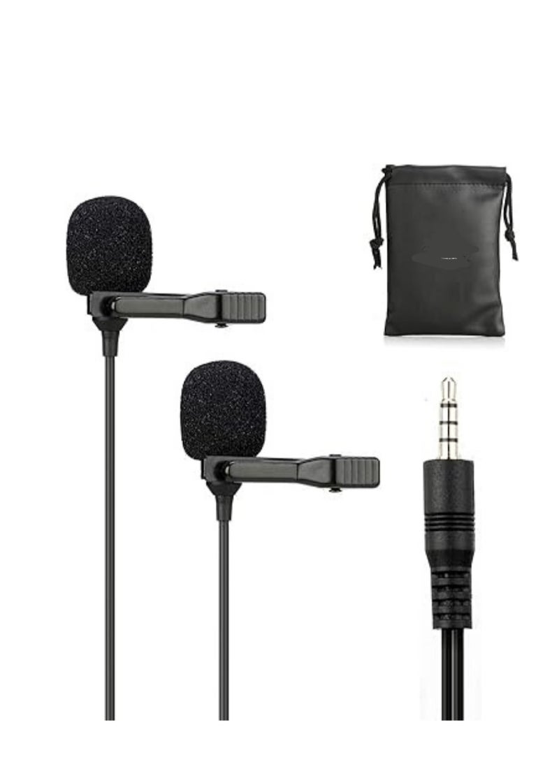 ميكروفون لافالير مزدوج الرأس – يُثبت بالملابس للهواتف الذكية والكمبيوتر والبودكاست والمقابلات - Image 1