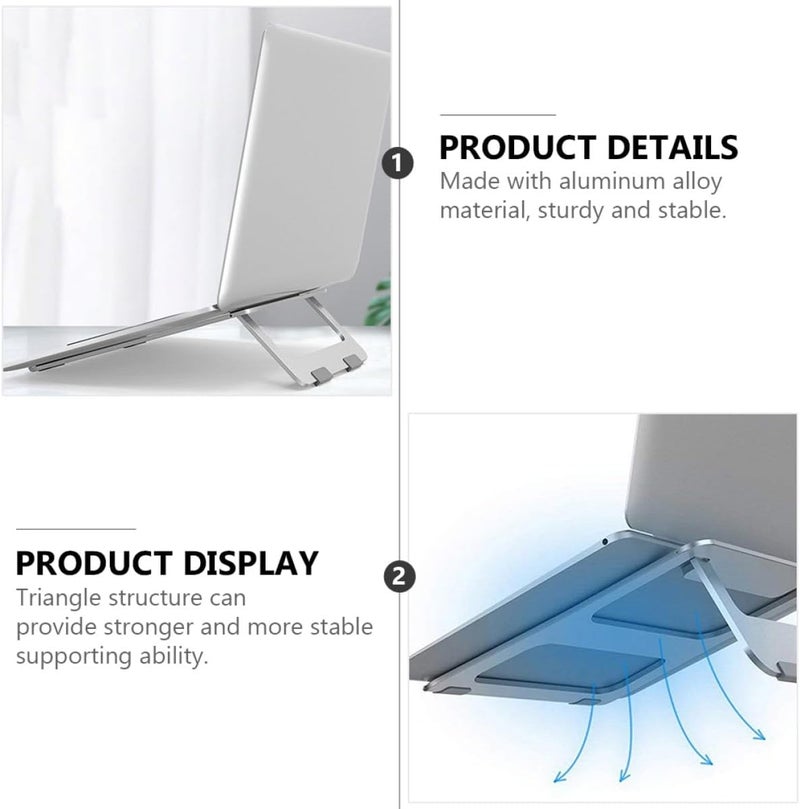 Aluminum Alloy Folding Laptop Stand Anti-Slip Support, Portable Ventilated Notebook Holder for Office and Travel Use, Silver Lightweight Computer Rack - Image 5