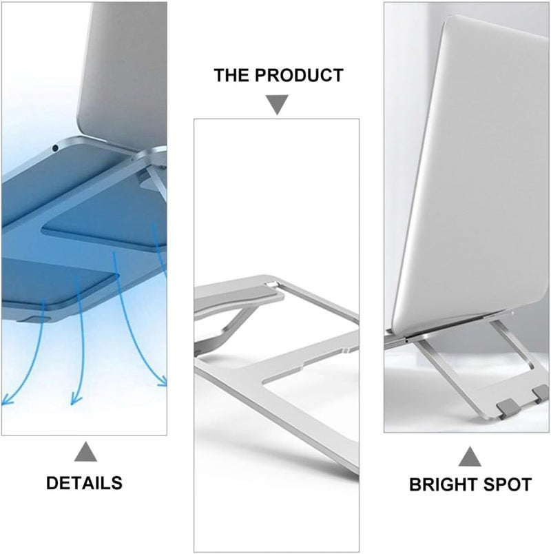 Aluminum Alloy Folding Laptop Stand Anti-Slip Support, Portable Ventilated Notebook Holder for Office and Travel Use, Silver Lightweight Computer Rack - Image 4
