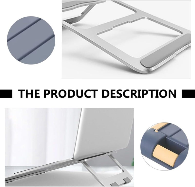 Aluminum Alloy Folding Laptop Stand Anti-Slip Support, Portable Ventilated Notebook Holder for Office and Travel Use, Silver Lightweight Computer Rack - Image 3