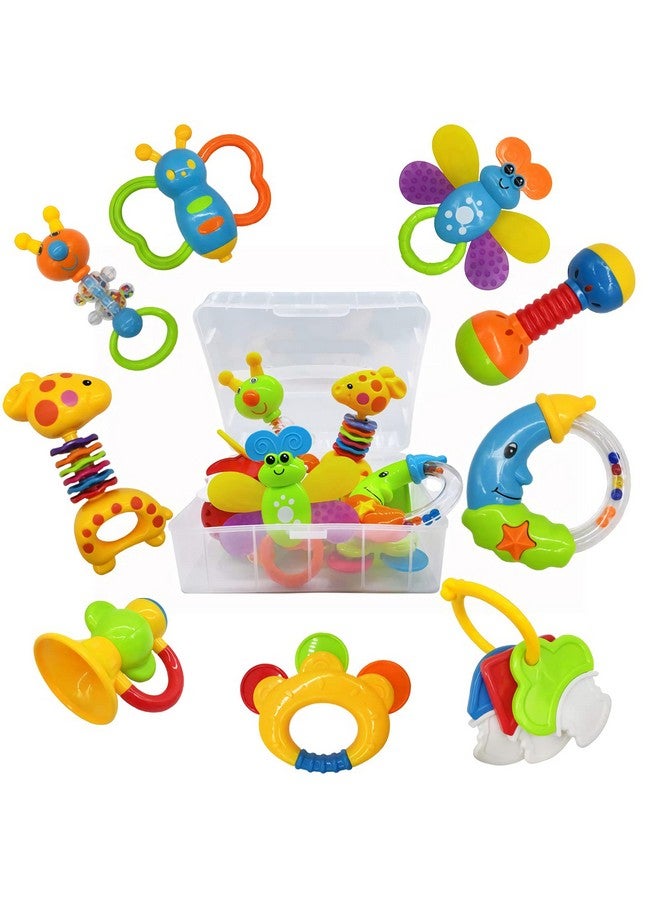 AIVIAI 9Pcs Baby First Rattle Teether Toy Gift Set With Storage Box For Infant Newborn Baby Boy 0 3 6 9 12 18Month Blue - Image 1