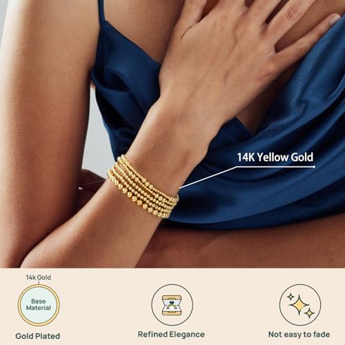 adoyi Gold Bracelets for Women 14K Gold Plated Stackable Beaded Strand Ball Bracelet stack Set Adjustable Non Tarnish Jewelry Sets for Womens Gifts - Image 5