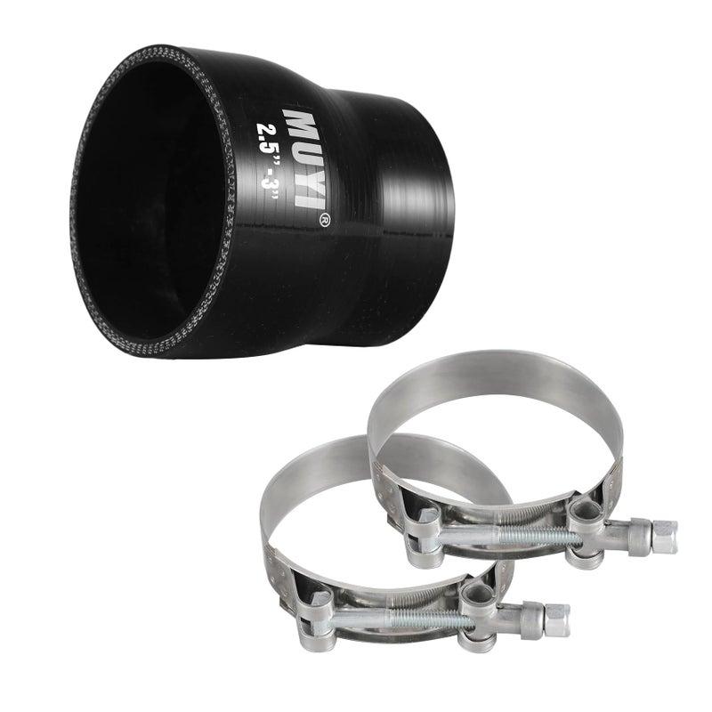MUYI 25 to 3 inches Silicone Reducer Intercooler Tube Kit 4 Layers Reinforced Straight Intake Turbo Piping Coupler Hose with 2PCS TBolt Clamps Length 3 ID 6376mm