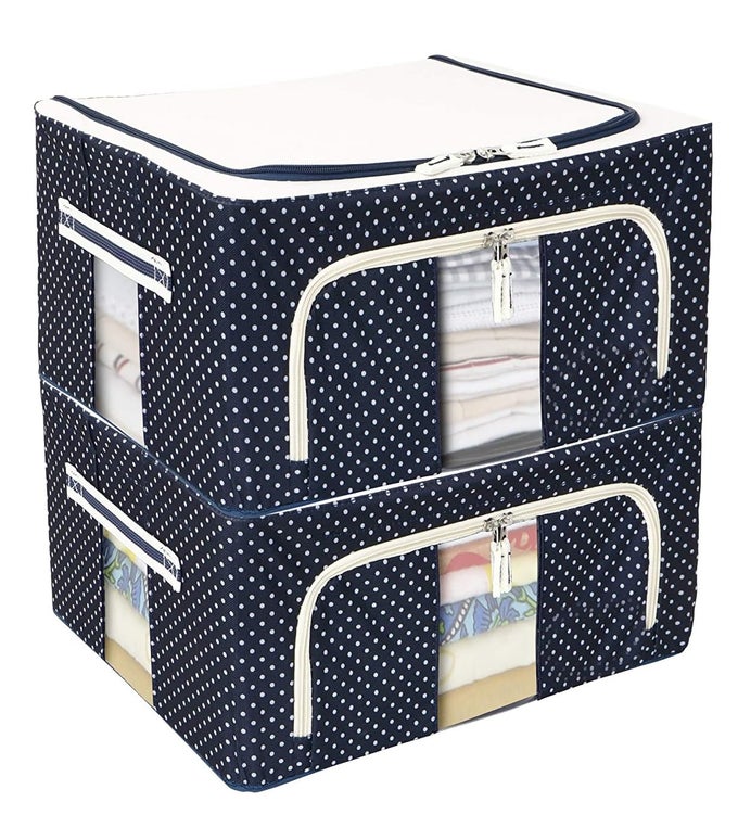FOLDABLE STEEL FRAME CLOTHES ORGANIZER STORAGE BOX FOR WARDROBE SAREE SHIRTS AND BLANKETS 24 LTR PACK OF 2