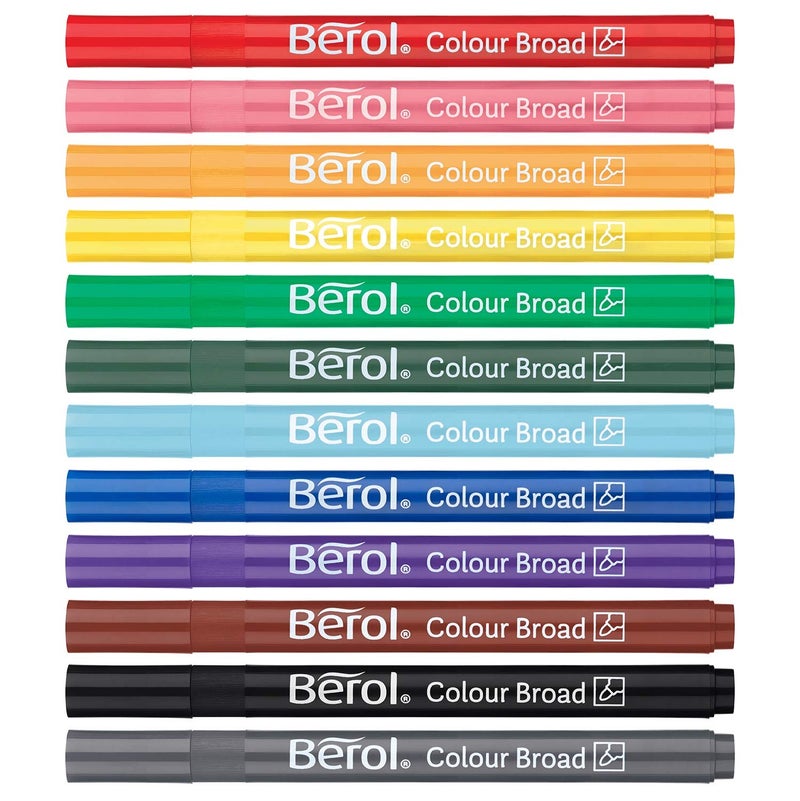 Berol Felt Tip Colouring Pens, Broad Point (1.2mm), Washable, Assorted Colours, Tub of 42 - Image 2
