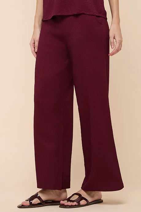 R&B Textured Wide Leg Pants with Drawstring Waist