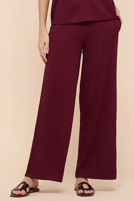 R&B Textured Wide Leg Pants with Drawstring Waist
