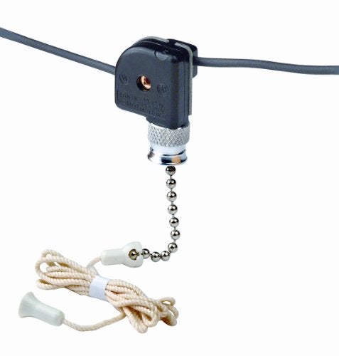 Leviton Pull Chain Switch, Single Pole On-Off; 1A-125V T, 3A-125V, 1A-250V; With Two 6 Inch Black Leads 18 Awg Awm Tew 105C 600V, Stripped 1/2 Inch, 10097-8, White - Image 1