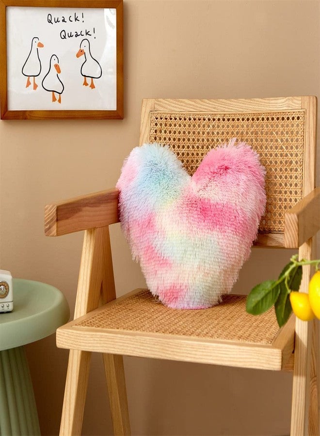 MOOWOO Rainbow Fluffy Heart Pillow,Valentines Day Decor Faux Fur Throw Pillow,Sherpa Plush Shaggy, Girl Room Decor,Heart Shape for Mothers Day,Christmas Decorations(Colorful) - Image 3