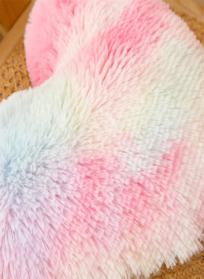 MOOWOO Rainbow Fluffy Heart Pillow,Valentines Day Decor Faux Fur Throw Pillow,Sherpa Plush Shaggy, Girl Room Decor,Heart Shape for Mothers Day,Christmas Decorations(Colorful) - Image 5