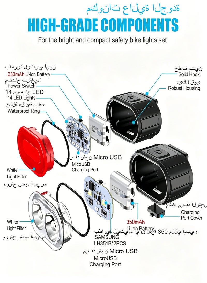 Halamine Bike Lights Set, USB Rechargeable – IPX6 Waterproof, Long Battery Life for Mountain Bikes - Image 3