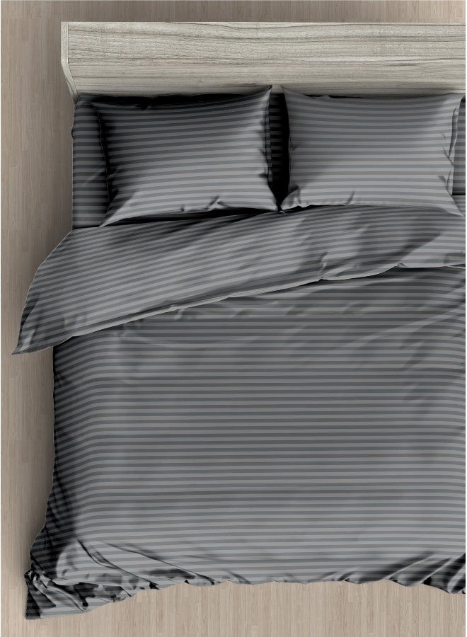 Noon East King Size 3Pc Duvet Cover Set | Soft Microfiber Material | Embossed Stripe Dark Grey Color | 1 Duvet Cover 220 x 240cm, 2 Pillow Cases 50 x 75 + 5 Cm | Suitable For King Size Bed - Image 1