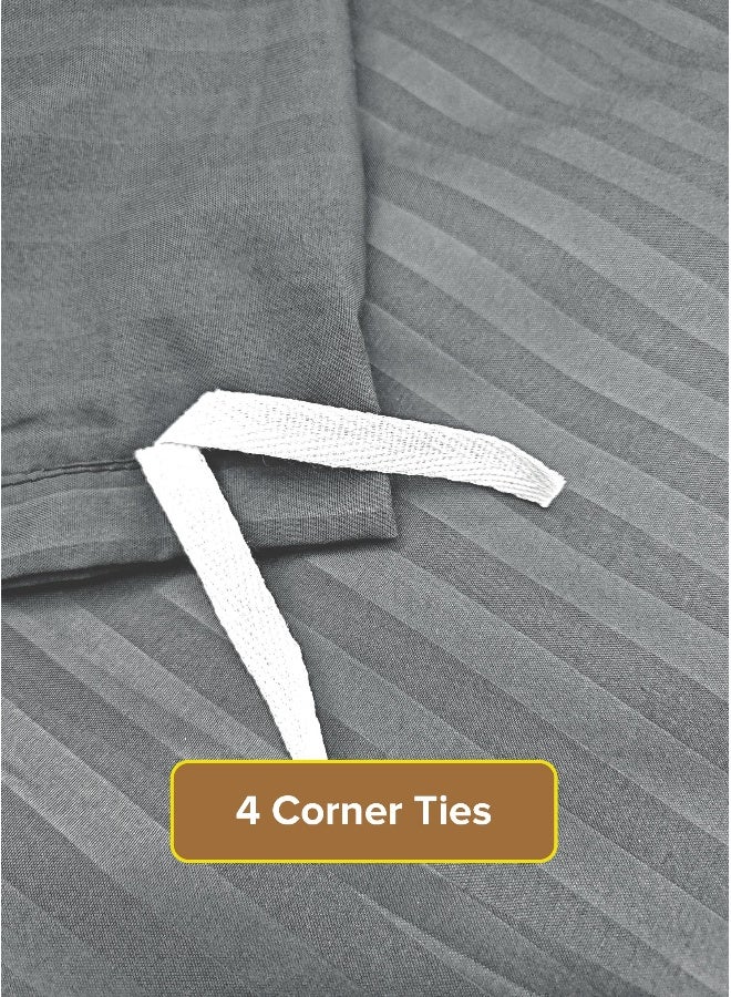 Noon East King Size 3Pc Duvet Cover Set | Soft Microfiber Material | Embossed Stripe Dark Grey Color | 1 Duvet Cover 220 x 240cm, 2 Pillow Cases 50 x 75 + 5 Cm | Suitable For King Size Bed - Image 3