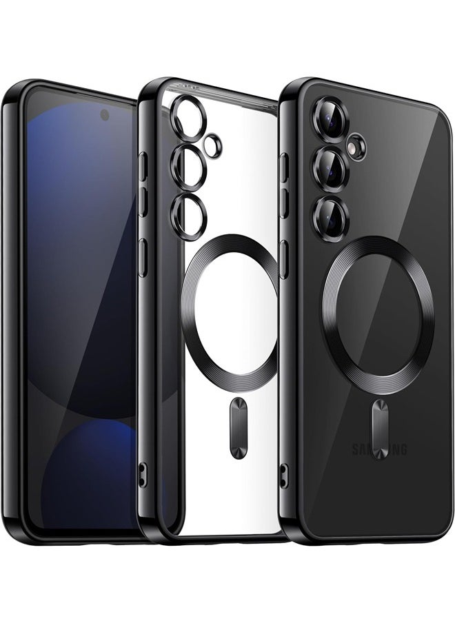 Samsung Galaxy S24 FE Case with Camera Lens Protector, [MagSafe Compatible][Anti-Scratch][Anti-Drop][Shockproof][Yellowing Resistant] Protective Electroplated Durable TPU Magnetic Samsung S24 FE Case for Women Men, Black  - Image 1