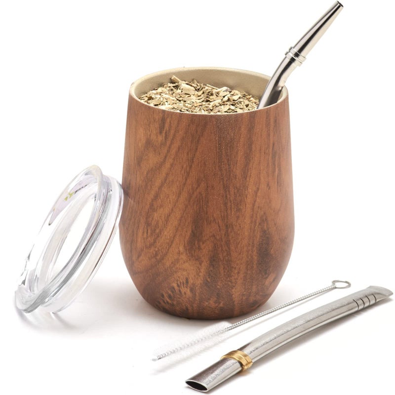BALIBETOV Premium Stainless Steel Yerba Mate Gourd Set, 5 Pcs Including 12 oz Gourd with Lid, 2 Bombillas, Cleaning Brush | BPA Free, Insulated - Image 2