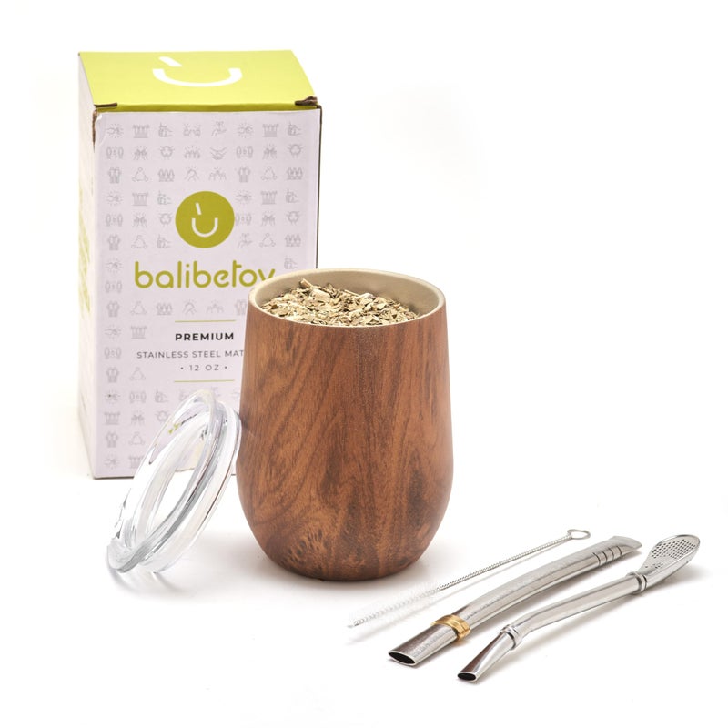 BALIBETOV Premium Stainless Steel Yerba Mate Gourd Set, 5 Pcs Including 12 oz Gourd with Lid, 2 Bombillas, Cleaning Brush | BPA Free, Insulated - Image 1