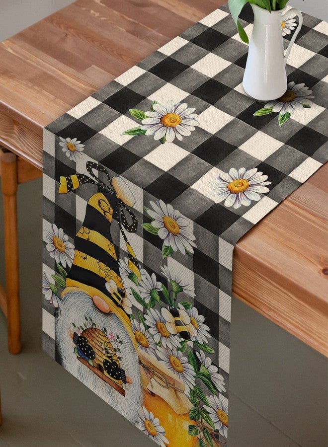 Seliem Spring Bee Gnome Table Runner, Honey Black White Buffalo Plaid Check Home Kitchen Dining Decor, Summer Seasonal Farmhouse Daisy Decorations Indoor Outdoor Anniversary Party Supply 13 x 72 Inch - Image 4