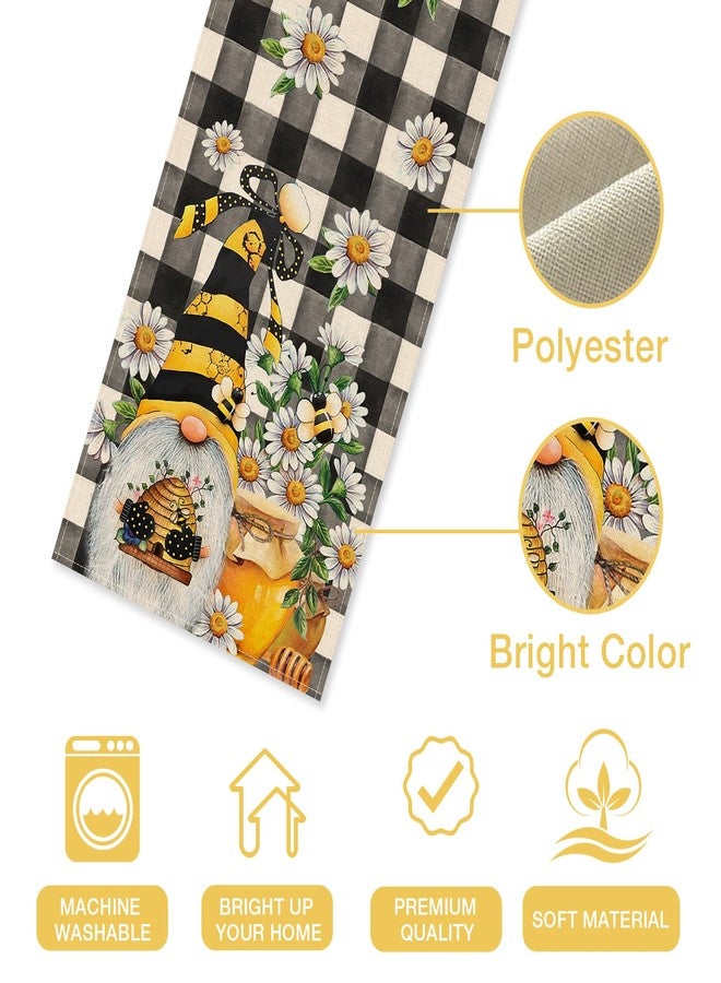 Seliem Spring Bee Gnome Table Runner, Honey Black White Buffalo Plaid Check Home Kitchen Dining Decor, Summer Seasonal Farmhouse Daisy Decorations Indoor Outdoor Anniversary Party Supply 13 x 72 Inch - Image 2