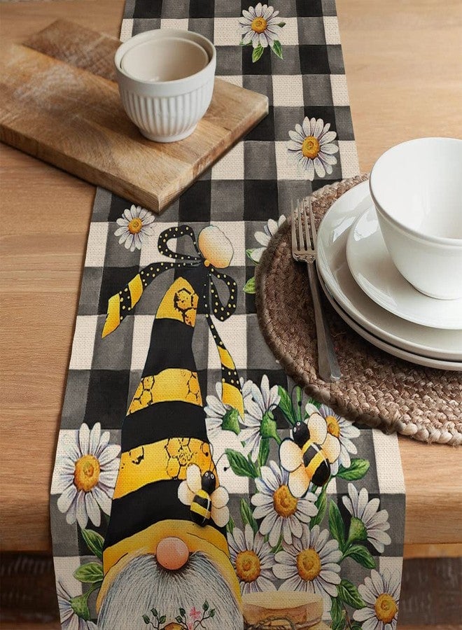 Seliem Spring Bee Gnome Table Runner, Honey Black White Buffalo Plaid Check Home Kitchen Dining Decor, Summer Seasonal Farmhouse Daisy Decorations Indoor Outdoor Anniversary Party Supply 13 x 72 Inch - Image 5