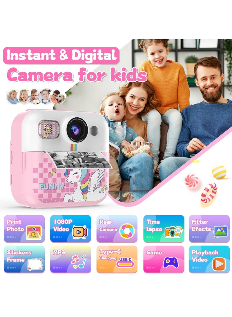 جوبيلين كاميرا للأطفال مع طباعة فورية، فيديو عالي الدقة 1080p ولعبة للأطفال (بنات وأولاد)، كاميرا فورية للأطفال مزودة ببطاقة SD سعة 32 جيجابايت و3 لفات من ورق الصور، هدية مناسبة لأعياد الميلاد والمناسبات للفتيات والفتيان من عمر 3 سنوات فما فوق، اللون الوردي - Image 2