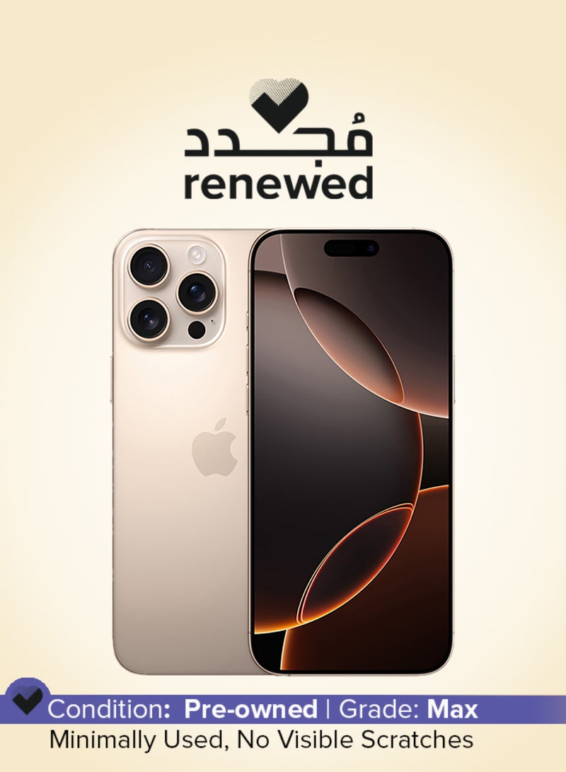ابل  مجدد - آيفون 16 برو ماكس 512 جيجابايت تيتانيوم صحراوي 5G مع فيس تايم - نسخة شريحة مزدوجة فعلية - Image 1